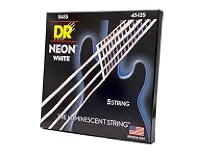 DR Strings HI-DEF NEON™ - Cordes de basse de couleur blanche : 5 cordes moyennes 45-125