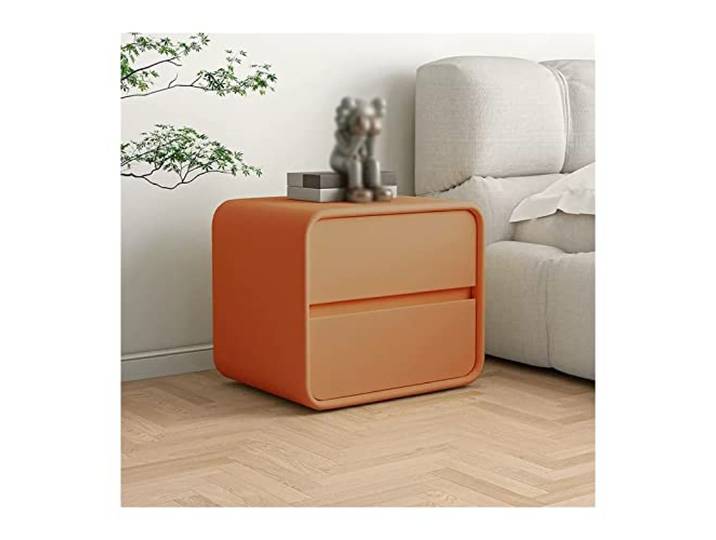 YANG11FAN Vielseitig Nachttisch-Beistelltisch mit 2 Schubladen Moderner Beistelltisch aus orangefarbenem Mikrofaser-Leder(L45xD40xH47cm)