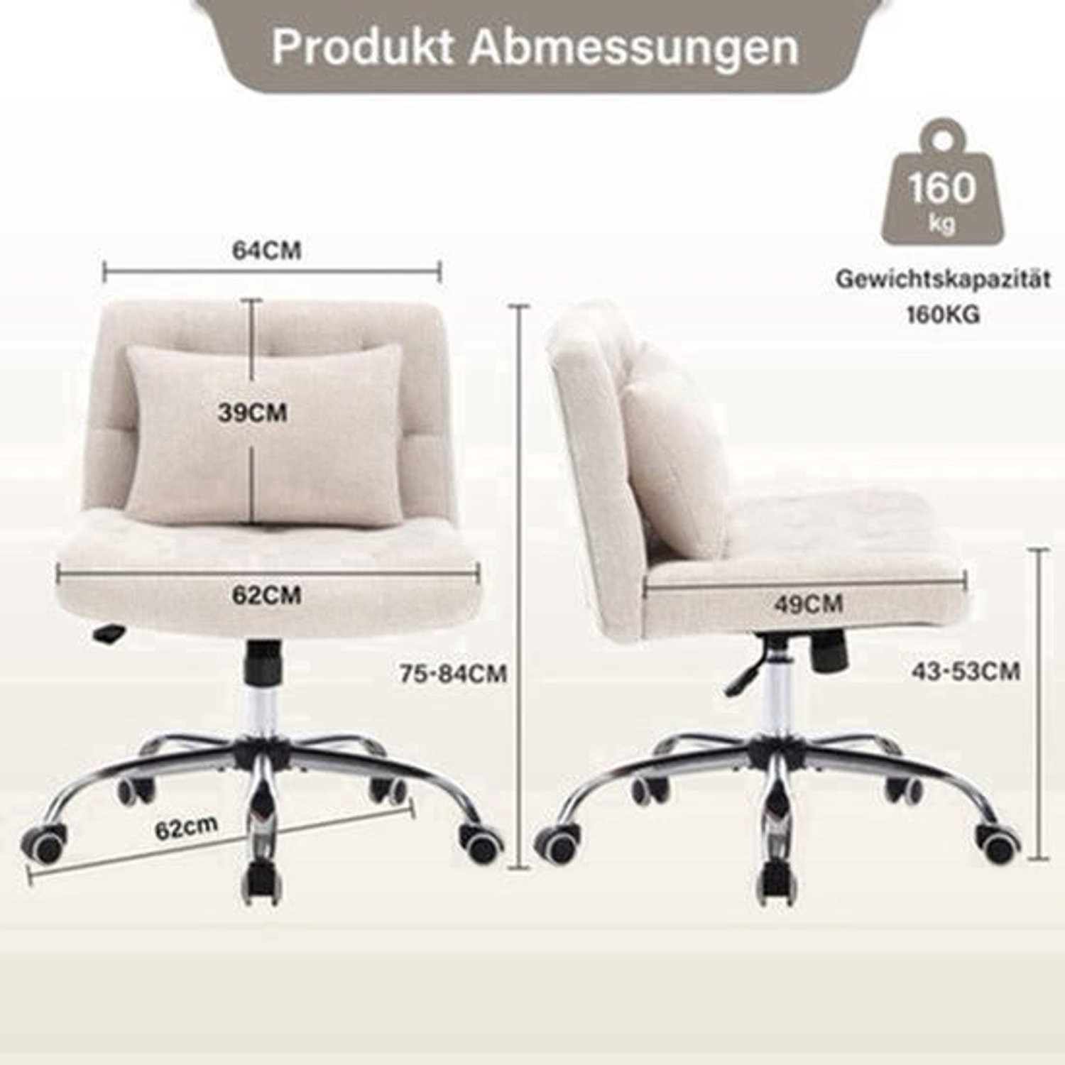 Ergonomische Bureaustoel met Armleuningen en Zwenkwielen - Beige Linnen