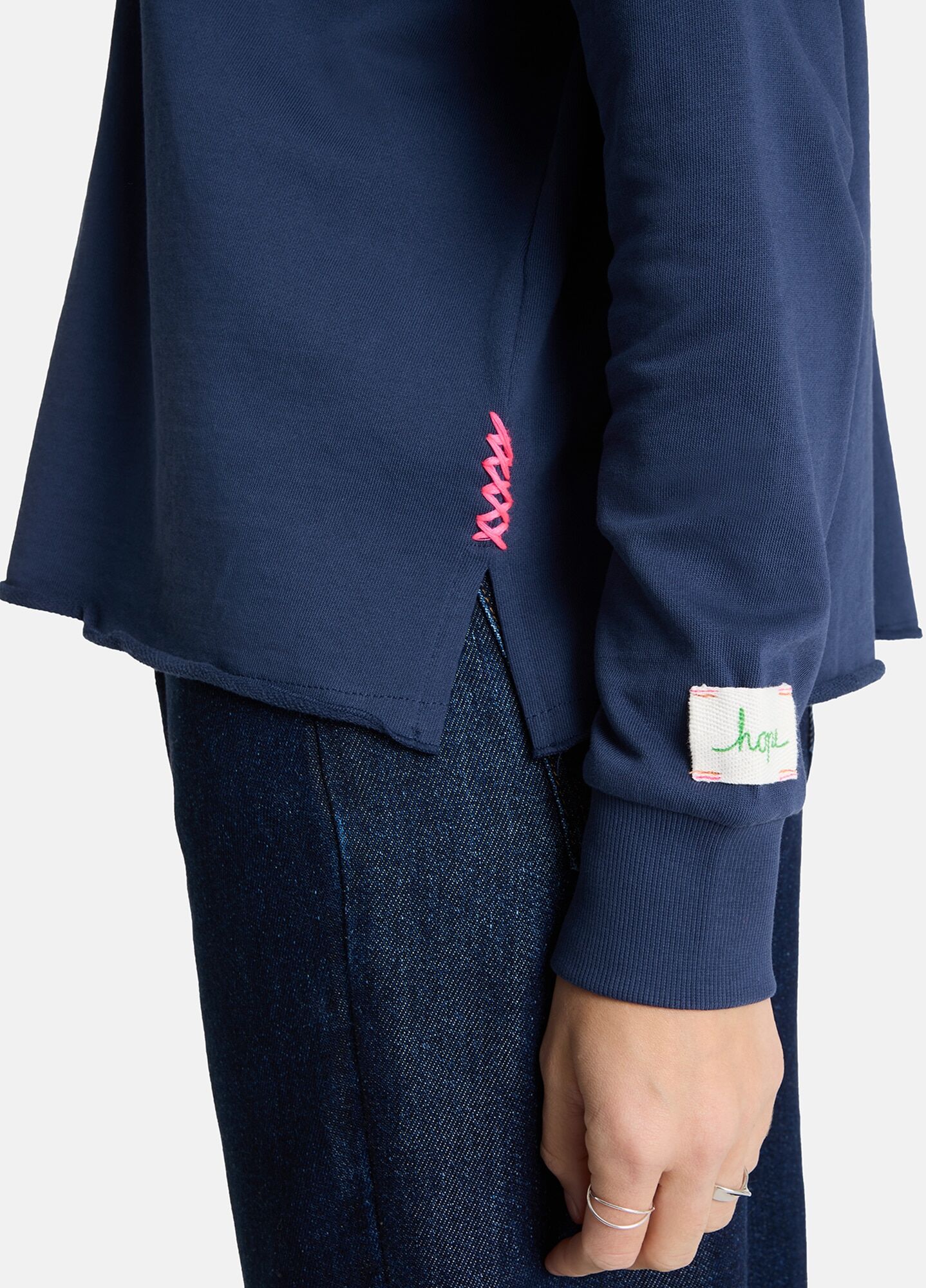 Kapuzensweatshirt LIEBLINGSSTÜCK "CyrenaL", Damen, Gr. 4XL, blau (navy), Sweatware, Obermaterial: 100% Baumwolle, bedruckt, bestickt, unifarben, hüftlang, hoch geschlossener Ausschnitt, Rippbündchen, Sweatshirts Kapuzensweatshirt, aus reiner Baumwolle nav