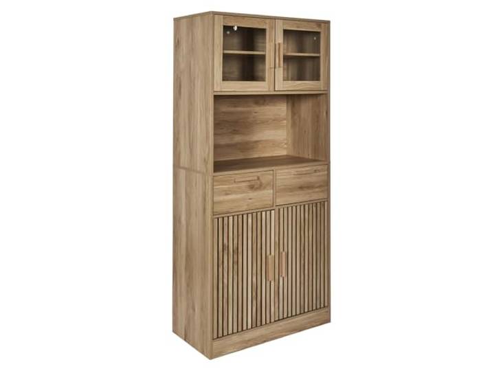 HOME DECO FACTORY Küchen-Sideboard aus Holz mit Regalen Raffiniert Braun Küchensideboard aus Holzwerkstoff, Regale, optimierter Stauraum, Küche/Esszimmer, elegantes Design, braun
