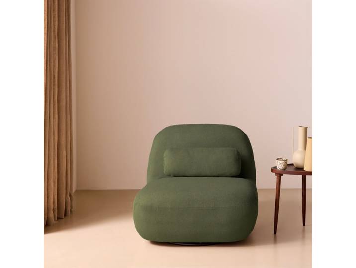 Fauteuil pivotant, bouclette texturée vert kaki foncé