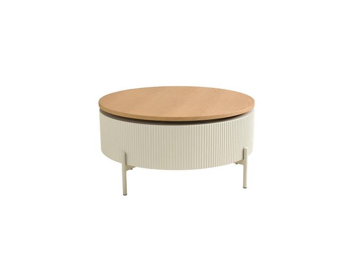 Schöner Wohnen Couchtisch Heroy, Eiche Bianco, furniert, rund, Rundrohr, 80x40x80 cm, Stauraum, Wohnzimmer, Wohnzimmertische, Couchtische, Couchtische mit Stauraum