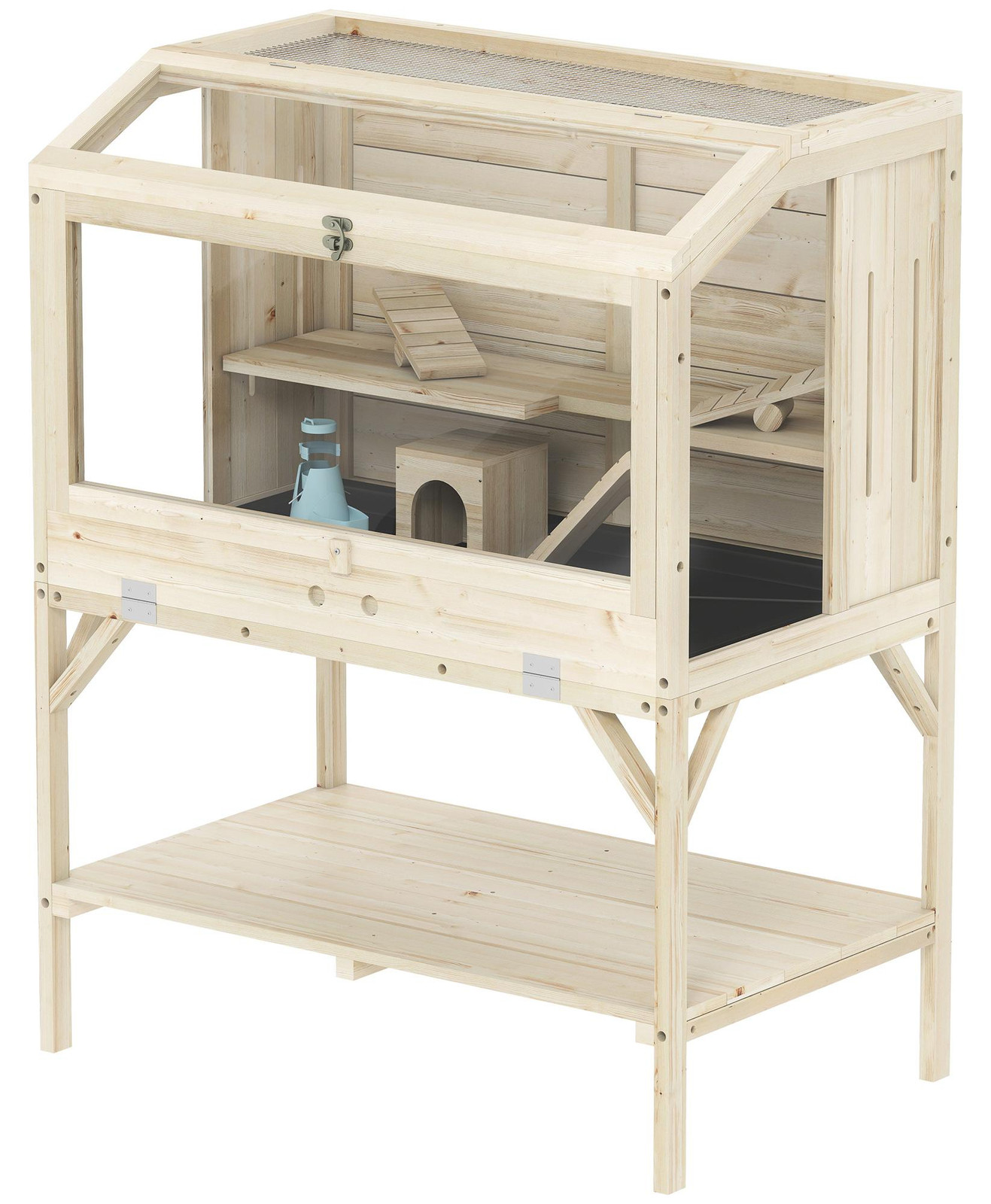 PawHut hamsterkooi met 2 niveaus en opbergruimte inclusief accessoires