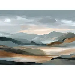 EUROART Wandbild 100 x 135 cm Abstract Landscape II Kunststoff Blau