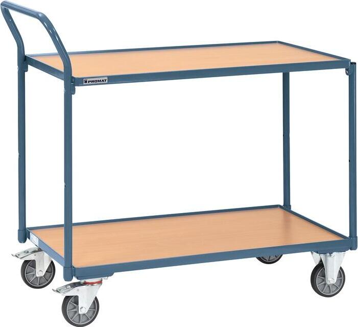 Tischwagen 2 Ladeflächen L850xB500mm blau Trgf.300kg Schiebebügel senkrecht