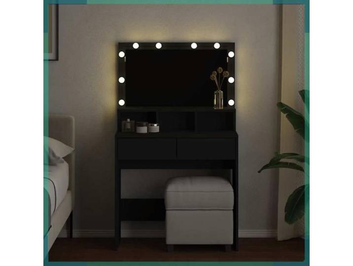 Coiffeuse - 848186 - Avec LED - 2 tiroirs - Noir