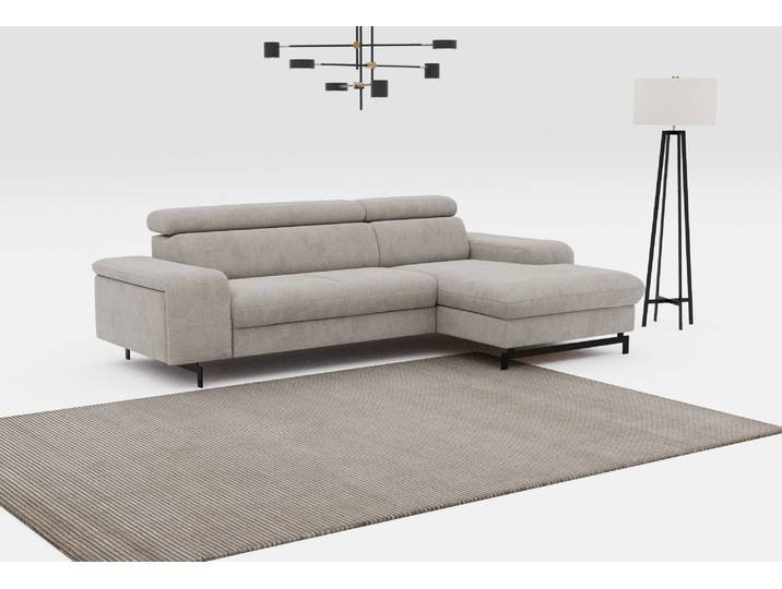 Ecksofa, Struktur Fein, Grau Elephant 267×165 cm, Mit Schlaffunktion & Bettkasten, Cotta