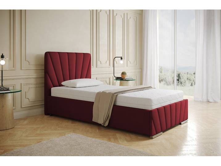 Polsterbett RAY - Komfortbett mit Stauraum, Einzelbett, Rot, 100x200cm, Taschenfederkernmatratze, H3