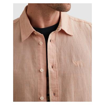 Kurzarmhemd PME LEGEND "Short Sleeve Shirt 2 tone Cotton/Linen", Herren, Gr. S, N-Gr, rosa (rose dawn), Web, Obermaterial: 65% Baumwolle, 35% Leinen, unifarben, regular fit normal, ohne Ausschnitt, abgesteppte Kante, Hemden, mit Kent Kragen