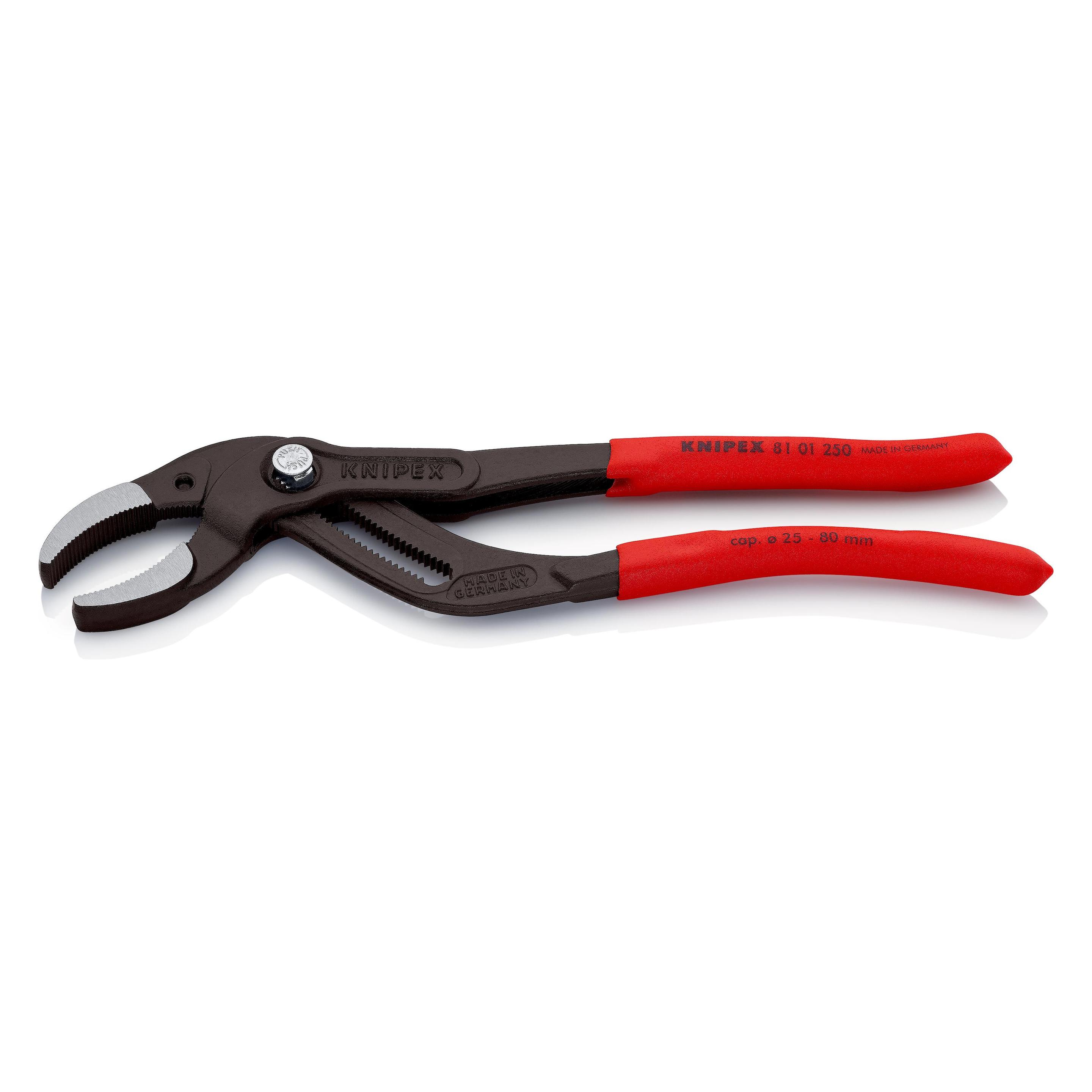 Knipex Siphonzange Kapazität Spannbereich: 25 - 80 D. mm mit rutschhemmendem Kunststoff schwarz atrament... (250 mm) (81 01 250 SB)