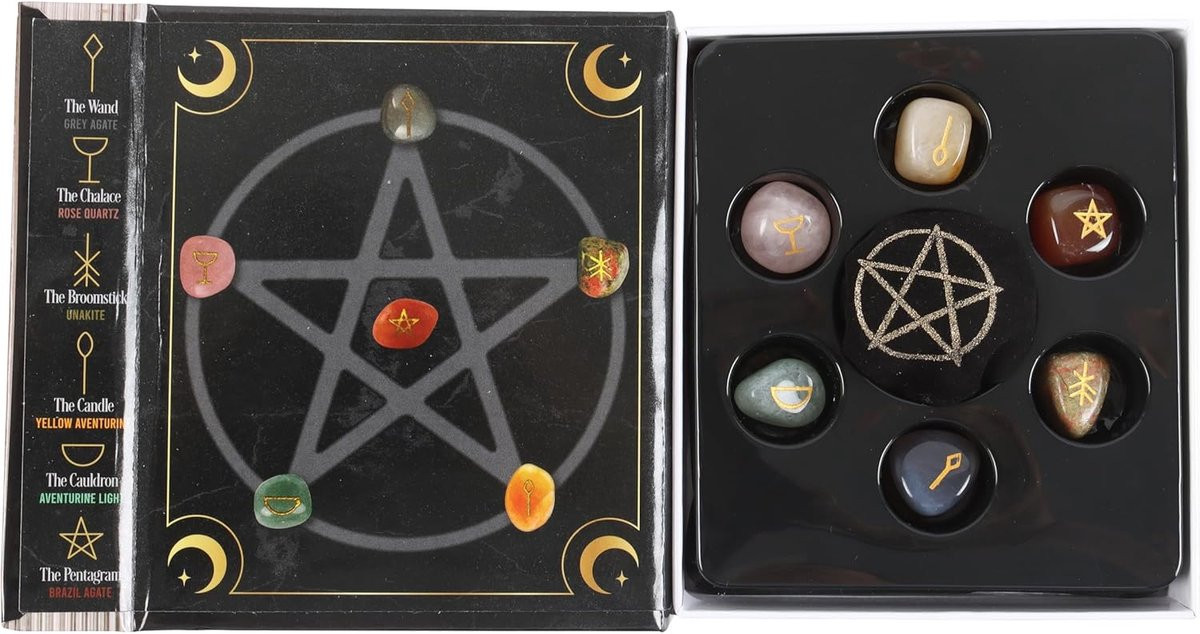 Heksen Kristallen Set met Wichelarij Stenen en Gids voor Spirituele Ontwikkeling - 155 gram