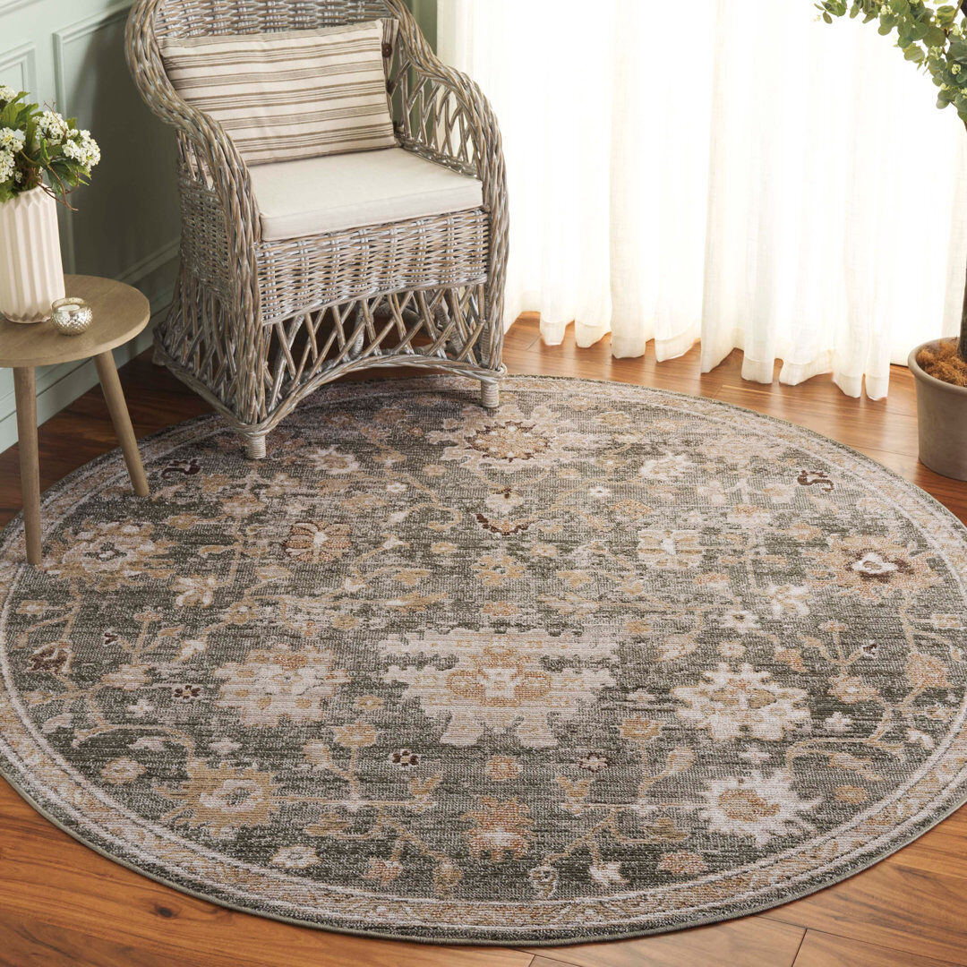 Bloomsbury Market Aisleyne Vintage Look Area Rug Green / Beige Round 183 X 183cm