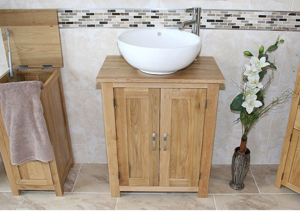 Brambly Cottage 650 mm Freestanding Single Vanity with Vessel Ceramic Basin Oak 650mm W