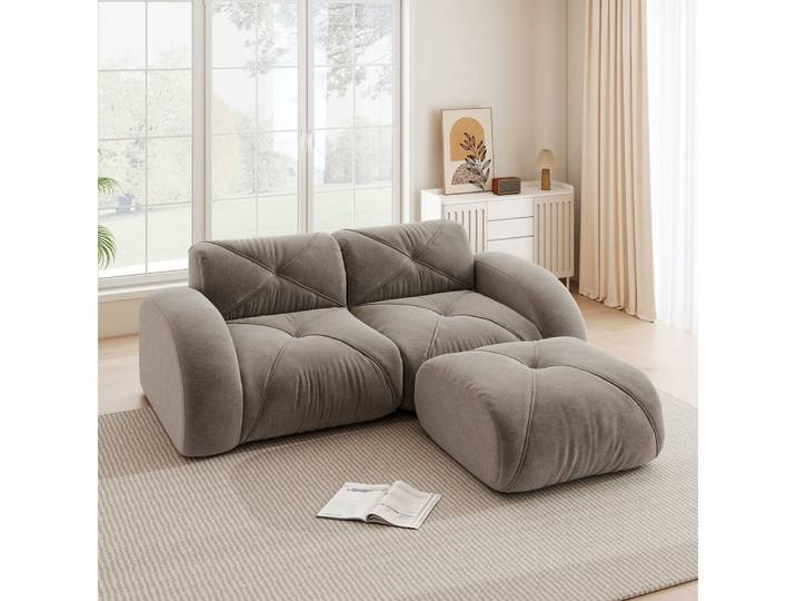 BBWL Sofa aus Chenille, 32D-Schaumstoff, rahmenloses Design, Modulares 2-Sitzer Sofa, weich und rutschfest