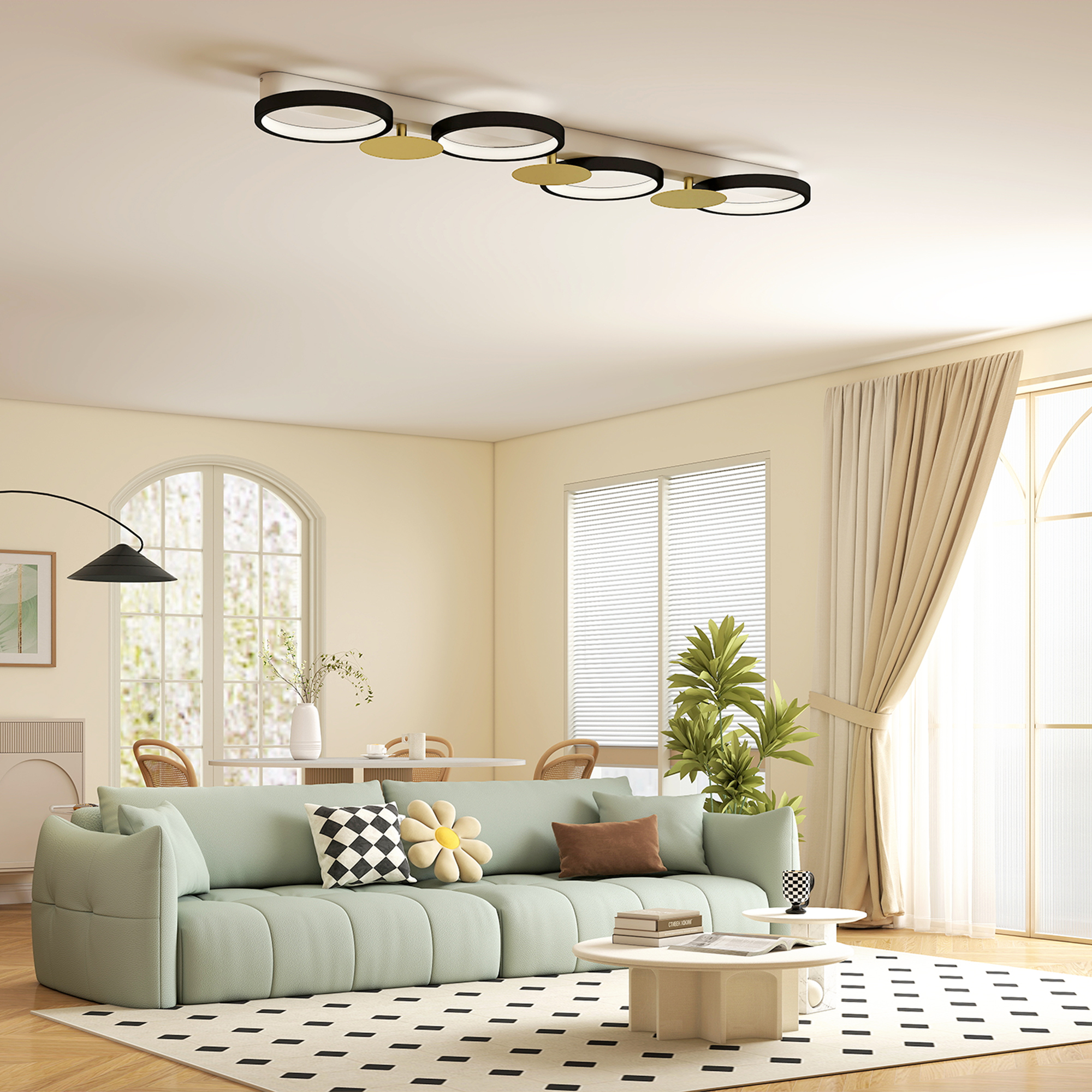 Homcom Lampada da Soffitto Dimmerabile con 4 Fari Telecomando Modalità Scena 1500 lm 38 W 3000K-6500K Nero e Dorato   Aosom Italy