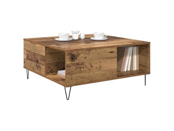 KTHLBRH Couchtisch aus altem Holz, 80 x 80 x 36,5 cm Mehrschichtiges Holz, 1 Regal, minimalistisches Design, kompakt, für Wohnzimmer, maximale Belastung 75 kg