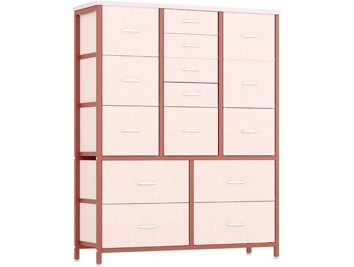 COMMODE DE CHAMBRE Commode 15 tiroirs en tissu L-100CM ROSE Style Moderne