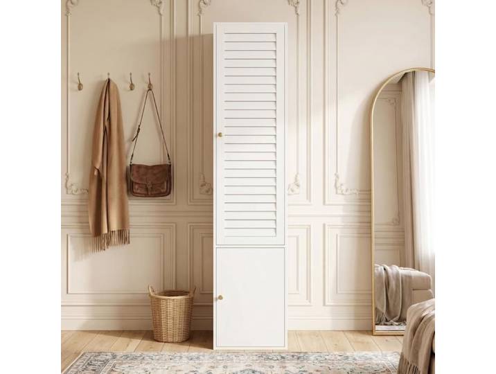 Armoire avec porte à persiennes 1 tringle à vêtements et 3 compartiments de rangement porte pivotante 45x50x200 cm pour Chambre