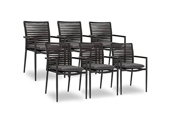 acamp Gartenstühle 6er Set New Jersey Aluminium-Gestell wetterfest & rostfrei Gartenstühle stapelbar mit hochwertiger Polyester-Schnürung Stapelstühle Garten mit bequemen Sitzkissen