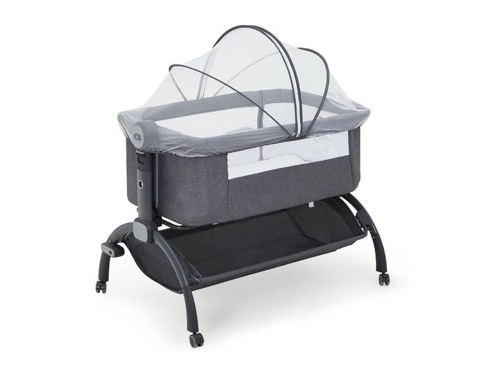 Berceau de chevet 3-en-1 avec lit cododo et lit de voyage avec moustiquaire amovible pour nouveau-né