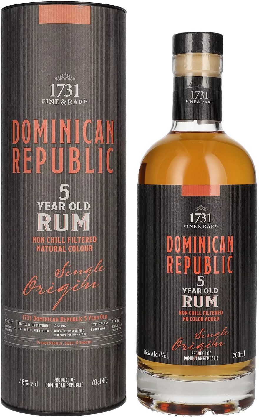 1731 Fine & Rare DOMINICAN REPUBLIC 5 Years Old Single Origin Rum 46% Vol. 0,7l in Geschenkbox