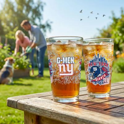 Evergreen New York Giants 16 oz Pint Glasses, Set of 2 - 16 oz