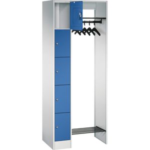 CP-Möbel Schließfachschrank Serie 8070, blau, 5 Fächer, Stahl, 74 x 195cm, mit Garderobe