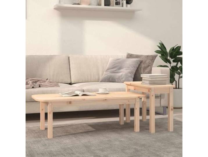HEFZGDB 2-TLG. Couchtisch-Set Massivholz Kiefer, Platzsparendes Design mit Robuster Tischplatte, Vielseitige Beistelltische für Wohnzimmer, Esszimmer oder Balkon, Naturmaterial