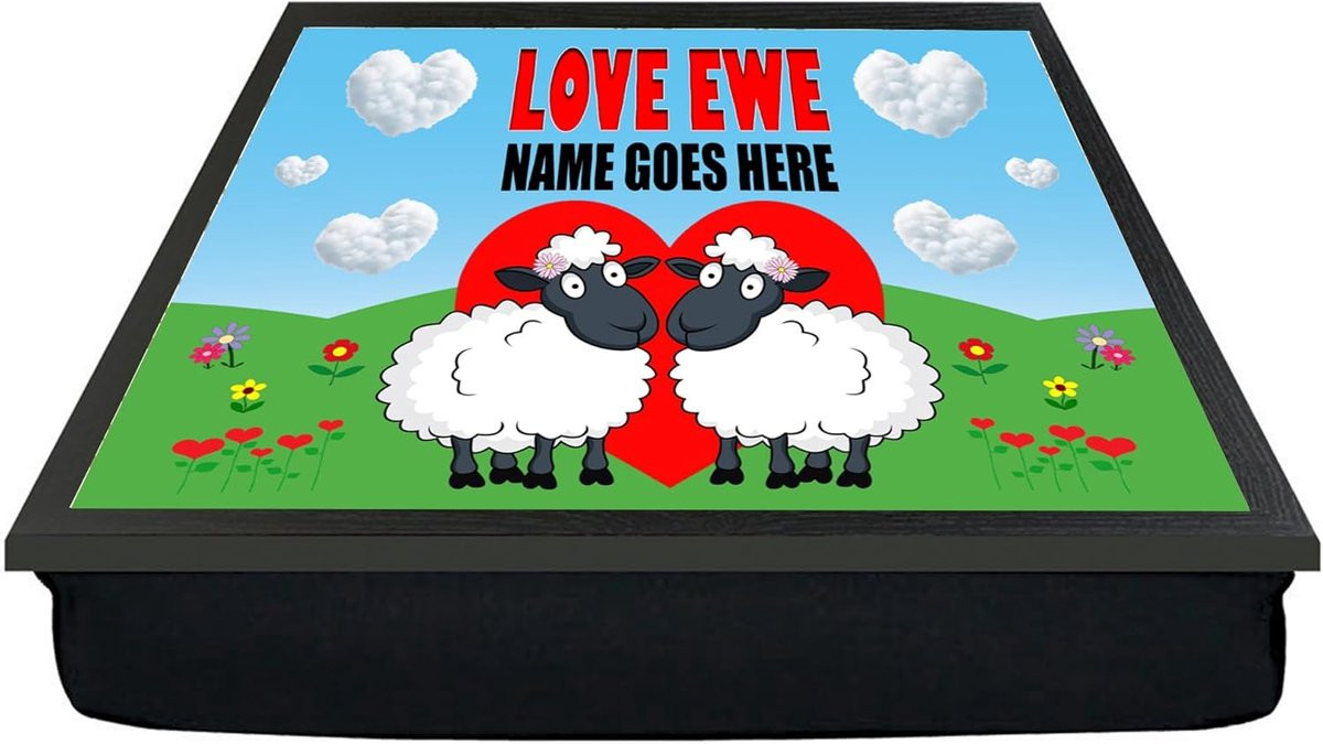 Gepersonaliseerd Schapen Dienblad met Knuffel Schaap Kussen voor Ontbijt in Bed - Meerkleurig - 34 x 45 cm