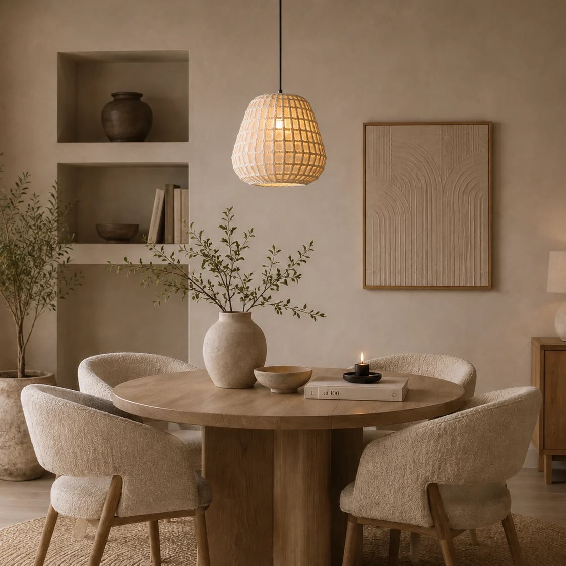 PTMD Hanglamp Tayma Beige met Patroon, E27, Rond