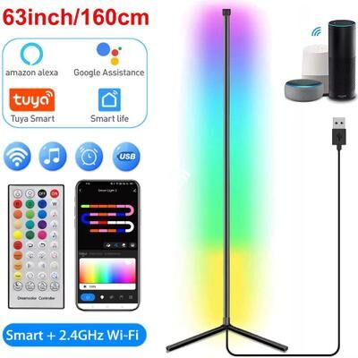 Inspired Finds Smart Corner RGB Floor Lamp With Tuya And Alexa   160cm Dimmable Mood Lighting wifi 40keys Black rgb 160cm(63inch)