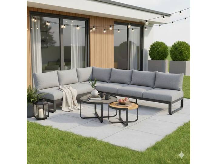 Zebra Fly Ecklounge inkl. Loungetische Aluminium/Olefin Dunkelgrau Hellgrau