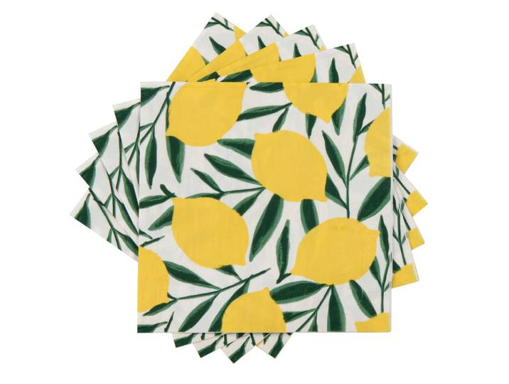 20er Set Papier-Servietten mit Zitronenmotiv, grün und gelb