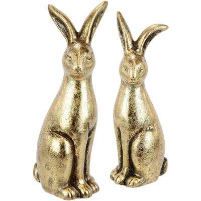 Osterhase I.GE.A. "Hasen Paar, Ostern", gold (goldfarben), B:6cm H:18cm, Terrakotta, Dekofiguren, Dekofigur, Osterdeko, Osterfigur