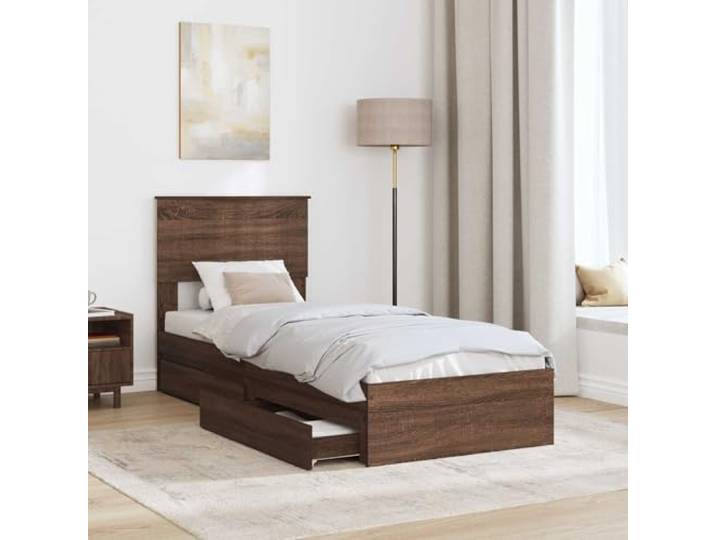 SKTQYQO Bettkasten Eiche Braun 75 x 190 cm Technisches Holz, mit Schublade, Lattenrost, einfache Montage, modernes Design