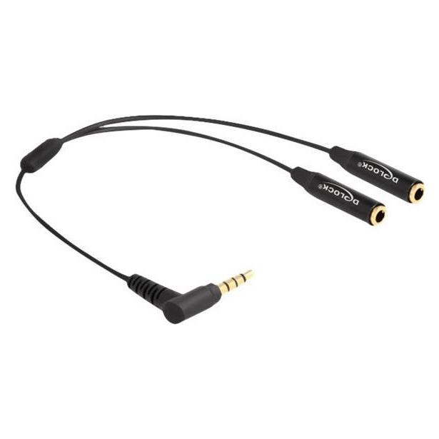 Delock Audio Splitter Klinkenstecker 3,5 mm zu 2 x Klinkenbuchse 3,5 mm 4 Pin gewinkelt (0.25 m) (66242)