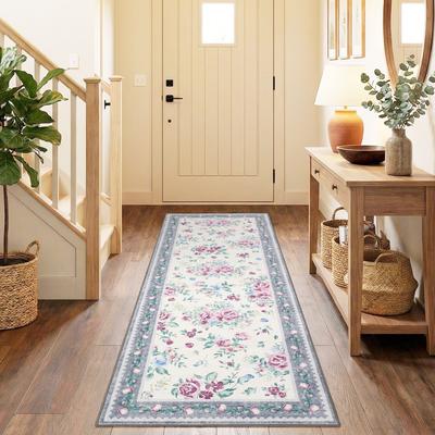 Garvee Farmhouse Floral Machine Washable Area Rug