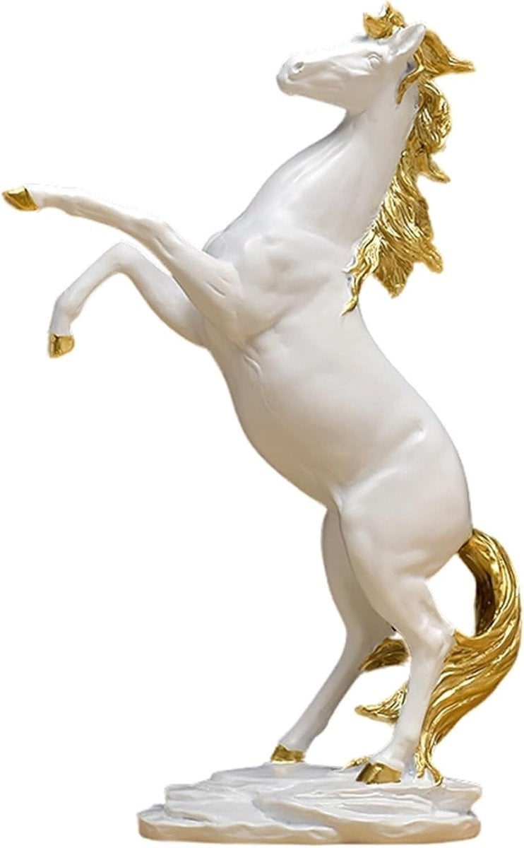 Wit Paardenbeeld van Hars - Abstract minimalistisch dieren sculptuur voor interieur decoratie - Hoogte: 30,5 cm