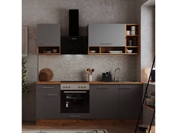 Küchenzeile 220cm Grau/Matt Grau