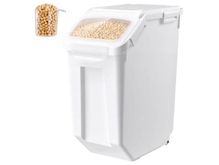 VEVOR Conteneur à Riz 20 L/14 kg\, Boîte de Conservation Multifonctions Pour Stockage de Céréales Farines Cuisine Cellier\, Couvercle Hermétique\, Contenant à Croquettes Empilable\, Gobelet Doseur