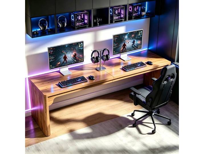 Bureau Gaming 180x60x75 cm Grande Surface de Table Gaming Ergonomique Grand bureau d'ordinateur Gamer - Marron