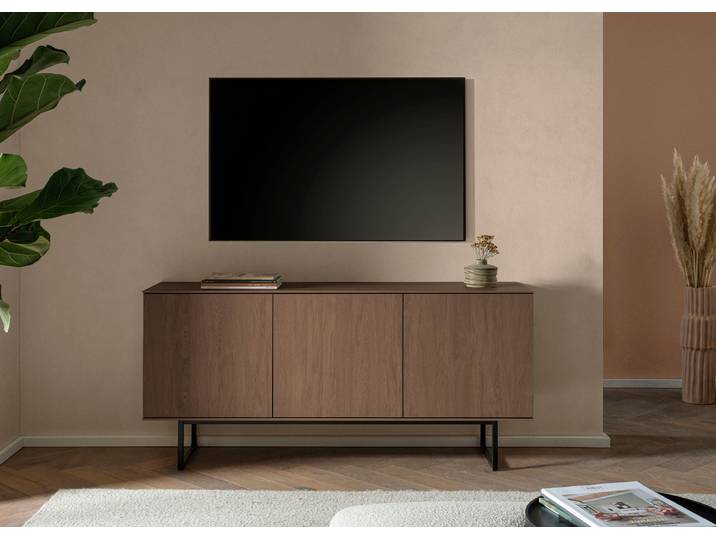 Lowboard HOME AFFAIRE Lund, moderner TV-Unterschrank, Kommode mit Kufengestell , braun (nussbaum), B:150cm H:70cm T:40cm, Holzwerkstoff, Sideboards, Lowboard, optisch dünner Oberboden, hochwertige Optik, ausreichend Stauraum