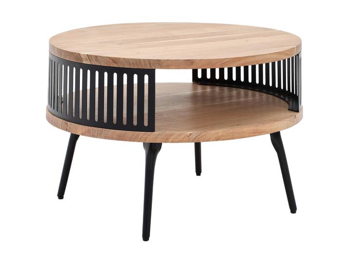Carryhome Couchtisch, Natur, Holz, Metall, Akazie, massiv, rund, konisch, 75x44x75 cm, Wohnzimmer, Wohnzimmertische, Couchtische, Couchtische Metall
