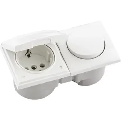 Berker, Lichtschalter + Storenschalter, Integro Flow Schalter/Deckel polarweiss glänzend + Steckdose polarweiss