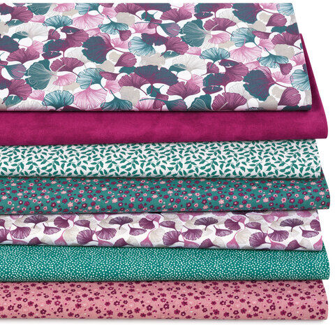 Patchwork- und Quiltpaket "Ginkgo", beere-color
