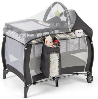 Costway Portable Baby Nursery Center 4-in-1 Portable Travel Crib-Light Gray