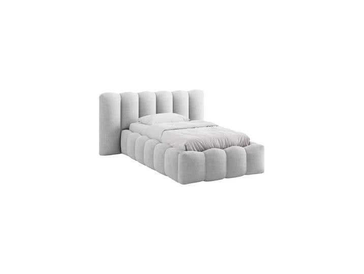 Design Einzel-Polsterbett „Lupine“ mit Ablagefach Bouclé Hellgrau Chosen by Bloomingloft