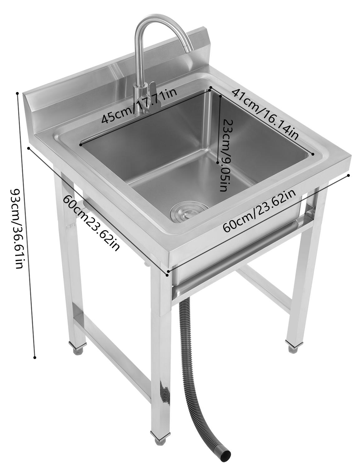 Utility Sink, Freistehendes Design, Integrierter Warm- und Kaltwasserhahn, Silber