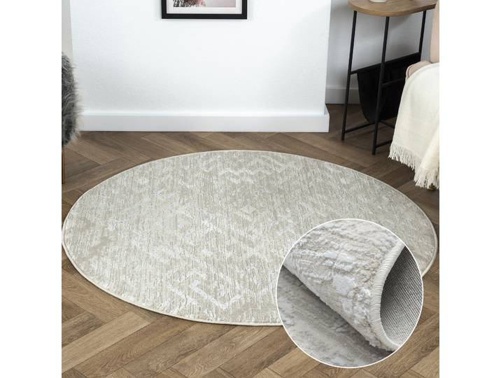 Teppich My Type 2, LAGERRÄUMUNG , beige (cream, hellgrau, weiß), B:120cm H:10mm L:120cm Ø:120cm, Polyester, MYFLAIR MÖBEL & ACCESSOIRES, Teppiche, Teppich, Kurzflor, modernes Ethno-Style, besonders weich, auch in rund